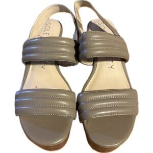 Sole Society Amberly‎ Wedge Platform Slingback Sandals Taupe/Gray Womens 6.5M